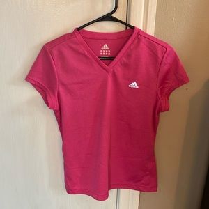 Pink Adidas v neck sized medium, short, sleeved shirt